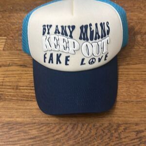 NWT Keep‎ Out Fake Love Mens Blue White By Any Means Mesh Snapback Trucker Cap
